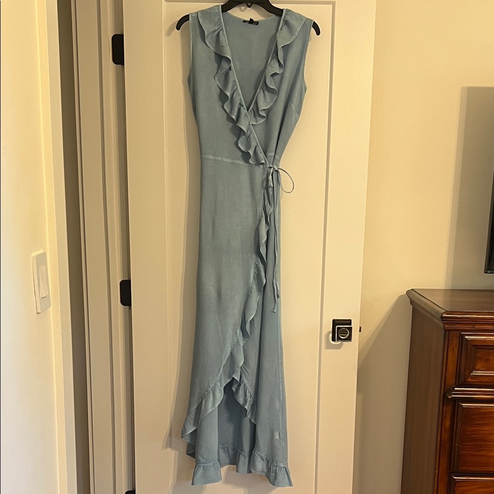 Style Envy Light Blue Ruffle Wrap Dress